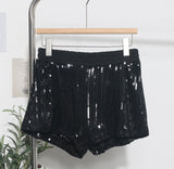 Real Shooting Babes Shiny Shiny Splicing Loose Waist Shorts Design Feel Thin Broad Leg Hot Pants 9053 HZ1208