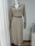 2025 Autumn And Winter Scissors Collar Soft Sweater Skirt Elegant Loose Dress In Style HZ1208