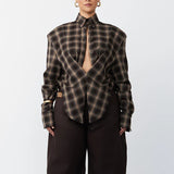 Hot Selling Plaid Shirt Personality Waist Design Retro Plaid Fashion Geeky Autumn Winter New HZ1208