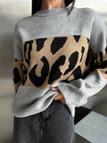 New Leopard-Print Sweater Languid Wind Collar Loose-Fitting Fashion Casual Wear Autumn And Winter Top Woman HZ1208