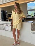 Holiday Fashion Knitted Hollow Set Beach Sexy Babes Casual Breathable Summer New Women Set HZ1208