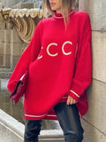 CCCP Red Small Round Collar Sweater Women Loose Retro Knitted Shirt Autumn And Winter Hooded Blouse HZ1208