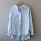 Cotton 2025 Spring And Autumn Dress Gentle Wind Folded On The Coat Soft Milk Blue Loose Thin Casual Ocean Shirt Woman HZ1208