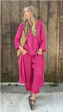2025 Explosion. Women's Casual Cotton Set Long-Sleeved Round Collar Trousers Casual Set HZ1208