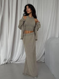 Hot Sweater Vest Three-Piece Set Of Women With Open Shirt Out-To-Shoulder Vest And Long Half-Dress Multi-Colored Lazy HZ1208