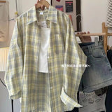 Vintage Thin Plaid Long-Sleeved Women's Coat Summer New Design Sunscreen Cardigan Loose Shirt Woman HZ1208
