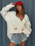 Hottie Wool Single Buckle Dachshund Dachshund Dog Embroidered Sweater Coat Trend Fashion Personality Women's Loose Leisure HZ1208
