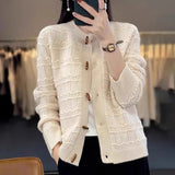 Autumn/Winter 2025 New Retro Buckle Design High-Necked Ladies Knitted Cardigan Pure Color Ocean Sweater Fashion HZ1208