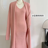2025 New Solid V-Neck Jacket Dress + Sweater Cardigan Hot Elegant Knitted Set HZ1208