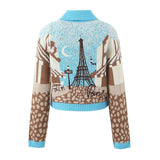 2025 Women's New Color Print Short Long-Sleeved Knitted Cardigan Sweater 7297 HZ1208
