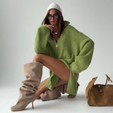 Hot Street Style Ultra-Loose Zipper Sweater Female High-Collar Open Fork Design Fashion Personality Fried Street Autumn And Winter HZ1208