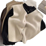 Gentle Line Single Row Small Gold Button Round Collar Knitted Vest Cardigan Woman Sleeveless Shoulder Vest Top HZ1208