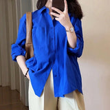 Blue Shirt Women Spring And Autumn 2025 New Design Sense Of Small Solid Casual Folding Long-Sleeved Shirt Coat Top HZ1208