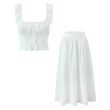 Spring New Lotus Leaf Edge Sleeveless Small Blouse Large Skirt Half Dress Suit HZ1208