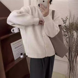 Autumn/Winter 2025 New Lazy Korean Sweater Cardigan Women's Soft Sheeps Pits Button Sweater Dark Grey HZ1208