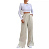 2025 Autumn And Winter New Women's High-Waisted Slacks Solid Color Corduroy Splicing Open Trousers Women HZ1208
