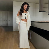 Soft Glutinous Sweater Three-Piece Tset Tset With Long Skirt And Open Shirt Gentle And Sleek Atmosphere HZ1208