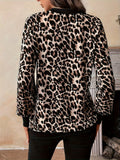New Leopard-Print Long-Sleeved V-Neck Blouse T-Shirt HZ1208