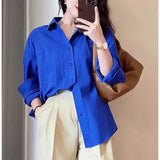 Blue Shirt Women Spring And Autumn 2025 New Design Sense Of Small Solid Casual Folding Long-Sleeved Shirt Coat Top HZ1208