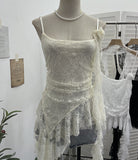 Real Shooting Lace Suspension Sheaf Vest Women's Summer Thin Irregular Lotus Leaf-Side Ribbon Slime Blouse 11851 HZ1208