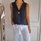 2025 Women's Fake Cardigan V-Neck Cotton Sleeveless Casual Shirt Cotton And Shemp Breathable HZ1208