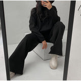 2025 New Hot Pure Color Knitted Jacket High-Collar Sweater Set Loose Top + Pants Women HZ1208
