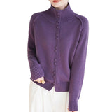 Autumn/Winter 2025 New Retro Buckle Design High-Necked Ladies Knitted Cardigan Pure Color Ocean Sweater Fashion HZ1208