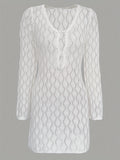 2025 New Knitted Beach Hooded Sexy Hollow Knitted Short Dress Holiday Long-Sleeved Dress HZ1208