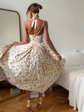 French Romantic Design U Tie Slings Bare Back Floral Dress Female Lazy High-End Feel Folded Dress Sexy HZ1208