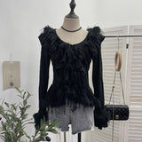 Real Shooting Waste Soil Wind Irregular Wood Ear Trumin Knitting To Make Old Hole Splicing Hairy Blouse Hottie Cardigan 2987 HZ1208