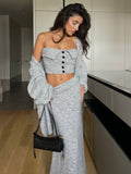Soft Glutinous Sweater Three-Piece Tset Tset With Long Skirt And Open Shirt Gentle And Sleek Atmosphere HZ1208