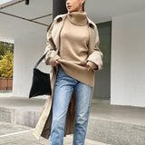 Hot Selling Solid Women's Knitting Knitting Jacket High-Collar Sweater Loose 066 HZ1208
