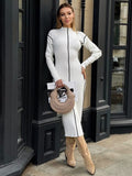 Famous Wind Autumn And Winter New Bright Line Decoration Knitted Dress Waist Holiday Dress High Sense HZ1208