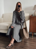 2025 New Lazy Wind Loose Top + Fishtail Dress Set Women's Round Collar Knitting Set Bright HZ1208