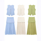 Z Spring New Vest Vest Outside The Vest Blouse Design Sense Of Niche Temperament Knitted Vest Splicing Skirt HZ1208