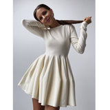 2025 Round Collar Waist Knitted Dress Women's High-End Ins Windy Folded Sweater Dress HZ1208