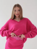 2025 Autumn And Winter Ultra-Soft V-Neck Imitation Marinish Sweater Female Lazy Style Loose Knitted Sweater HZ1208