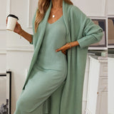 2025 New Solid V-Neck Jacket Dress + Sweater Cardigan Hot Elegant Knitted Set HZ1208