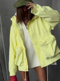 Select Solid Color Collection Waist-Fitting Wind Coat Drawstring Adjustment Waist Loose Tide High-Sensing Zipper HZ1208