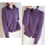 Autumn/Winter 2025 New Retro Buckle Design High-Necked Ladies Knitted Cardigan Pure Color Ocean Sweater Fashion HZ1208