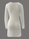 2025 New Knitted Beach Hooded Sexy Hollow Knitted Short Dress Holiday Long-Sleeved Dress HZ1208