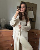 2025 Hot Cotton Knitted Hollow Vest Long Dress + Long Sleeve Open Shirt Set Women's Soft Knitted Shirt HZ1208