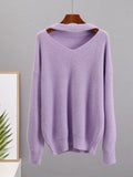 2025 Autumn And Winter Ultra-Soft V-Neck Imitation Marinish Sweater Female Lazy Style Loose Knitted Sweater HZ1208