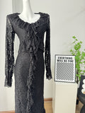 2025 New Women's Elegant Temperament V-Neck Lace Lotus Side Banquet Ass Dress Dress Dress HZ1208