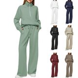 Women's Two-Piece Set Of Half Zipper Sweatshirt Wide Leg Sweatpants Casual Suit Women HZ1208