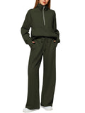 Women's Two-Piece Set Of Half Zipper Sweatshirt Wide Leg Sweatpants Casual Suit Women HZ1208