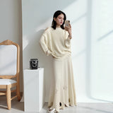 Autumn New Soft Horse Hair V-Neck Hollow Open Shirt Femininity Lazy Wind Buckle Lantern Sleeve Sweater Coat HZ1208