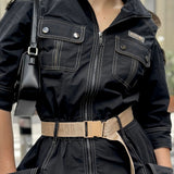 Small Personality Out-To-Shoulder Design Work-In-Sense Dress Women's Summer High-End Zipper (Including Belt) HZ1208