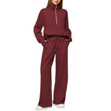 Women's Two-Piece Set Of Half Zipper Sweatshirt Wide Leg Sweatpants Casual Suit Women HZ1208