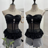 Purely Eager Heavy-Working Transduce Mesh Lace Spliced Ribbon Ribbon Strap Chest Pad Tector Blouse 2721 HZ1208